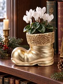 1pc Christmas Shoe-Shaped Planter, Vintage Country Boot Planter With Decorative Textured Trim, Holiday Plant Stand, Suitable For Living Room, Mantel, Entryway And Tabletop Decor Center - New Product - View 10