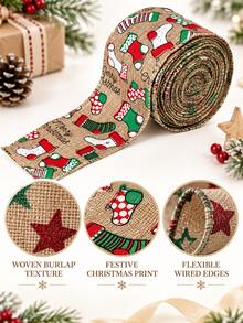 Julband i linne, flera tryckta mönster tillgängliga, röd- och svartrutig textur. Dekorativt julband för DIY, används för julgransinslagning, presentförpackning, kransdekoration och juldisplay i fönster. Julfestartikel, julpresentbuntning, handgjort dekorationsmaterial för att skapa en varm julstämning, lämpligt för juldekoration i hem och butik. - Flerfärgad - Visa 5