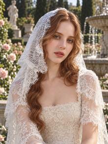 White Lace Hooded Bridal Cape Veil Wedding Shawl Women Bride Accessories For Bachelorette Party Prom Pageant - White - View 1