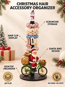 2D FLAT Christmas Hair Accessory Storage Rack - Christmas Decoration, Desktop Organizer For Storing Hair Ties, Headbands, Hair Clips (Combines Display And Storage Functions), Fun Riding Santa Claus Design, Also Suitable For Christmas Decoration, Multi-Functional Home Decor Storage Solution, Jewelry Storage Rack - Multicolor - View 6