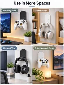 Foldable Headphone Stand Wall Mount Holder, No Drill Gaming Headset Rack And Controller Storage Organizer For Desk, Dorm Room And Bedroom, Space Saving Game Accessories, Home Essentials, University Essentials, Christmas Gifts And Holiday Accessories - Multicolor - View 11