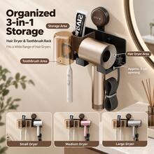 No-Drill Multifunctional Bathroom Storage Rack, Hair Dryer Holder, Toothbrush & Toothpaste Organizer With Dust-Proof Cup, Cable Management Wall Mount Rack, Space-Saving Bathroom Sink Organizer - Multicolor - View 5