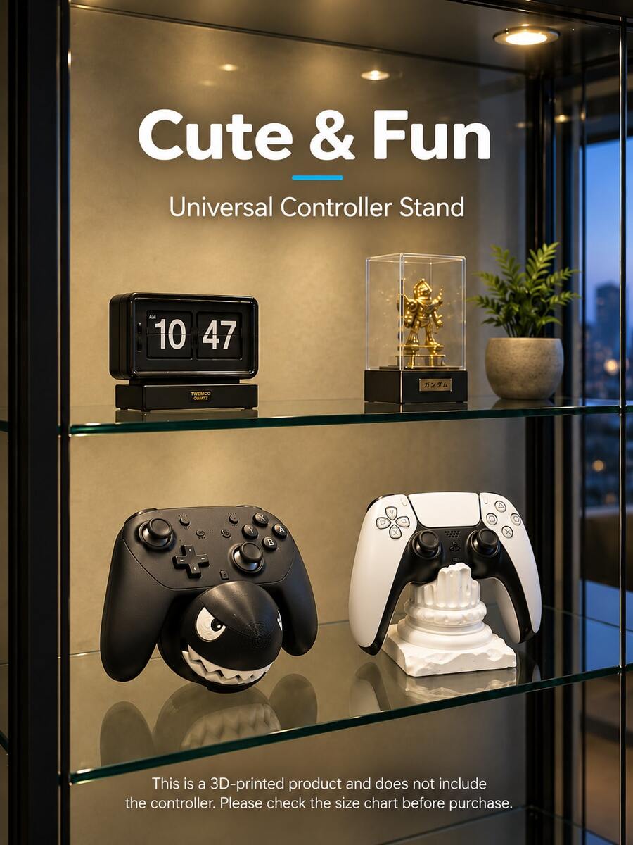 Universal Game Controller Stand Creative Desktop Ornament, Compatible With Multiple Game Controllers, White And Black Two Styles, Suitable For Gamer Desktop Storage And Decoration, 3D Printed PLA Material Game Controller Base, Halloween Gamer Gift