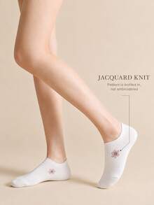5 Pairs Random White Cartoon Boat Socks, Breathable & Comfortable, Suitable For All Seasons - Multicolor - View 4