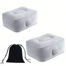 1/2pcs Inflatable Travel Footrest Pillow, Adjustable Height, Airplane Footrest, Under Seat Leg Rest, Suitable For Office, Car, Train, Home - Grey + Storage Bag - View 7