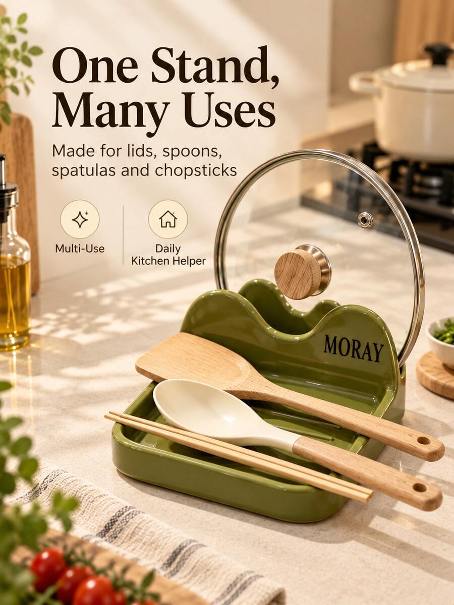 Pot Lid & Kitchen Utensil Holder, Kitchen Spoon Rack With Drip Tray, Suitable For Pot Lids And Cooking Tools, Countertop Pot Lid Stand, Ideal For Home Cooks, Kitchen Countertop And Stove Side Use - Multicolor - View 1