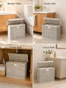 Minimalist Striped Fabric Storage Box With Lid, Foldable Thickened Fabric Storage Bin With Label Pocket, Rectangular Organizer Bucket For Clothes, Toilet Paper, Toys, Suitable For Bedroom, Bathroom, Closet, Home Daily Storage - Multicolor - View 4