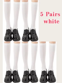 1 Pair/2 Pairs/3 Pairs Women's Solid Color Mid-Calf Socks, Ribbed Black/White/Grey Knee-High Socks, Versatile For Daily Commute Wear All Year Round - Multicolor - View 14