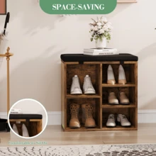 Wanfeeso Entryway Shoe Bench With Storage - Upholstered Seating Bench With Open Compartments & Side Pockets - Space-Saving Shoe Rack Organiser For Hallway & Bedroom - Retro Color 51*30.5*53 - View 4