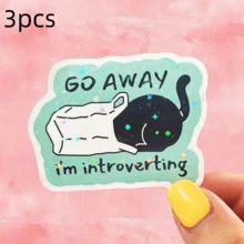 Black Cat In A Bag, "GO AWAY I'M INTROVERTING" Cute Sticker With Social Anxiety Self-Deprecation - Waterproof Vinyl Sticker - Durable Matte Surface, Self-Adhesive Bumper Sticker, Suitable For Cars, Windows, Laptops, Trucks, Water Bottles - Multi-Purpose Durable Design, Car Sticker - Vinyl - View 12