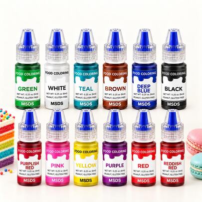Cherrysea. 12-Color Liquid Food Coloring Set, 6ml Bottles For Baking, Cake Decorating, Icing, Frosting, Fondant, Cookies & Desserts