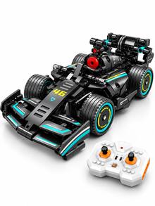 coche de bloques,auto para armarcarro control remoto,coche control remoto,auto control remoto,bloques de construcción,bloques para armar,arro para armar,Auto de Carreras de Bloques para Armar con Control Remoto 2.4 GHz, 313 Piezas, Juguete de Construcción RC de ABS para Niños de 7 a 14 Años, Negro - Azul oscuro - Ver 3