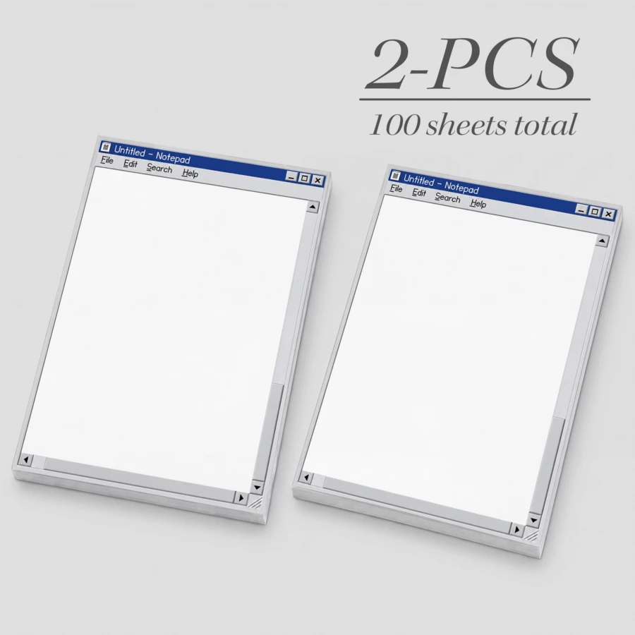 2 Packs Total 100 Sheets Vintage Windows Notepad Sticky Notes, Retro Computer Window Design, Blank Inner Pages, Self-Adhesive Memo Paper, Y2K Programmer Fun Stationery Desktop Decor - 70x100mm - View 1