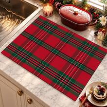 1pc Christmas Red Striped Pattern, Kitchen Countertop Absorbent Drying Mat, Coffee Machine Mat, Pour-Over Coffee Pot Mat, Dish Drainer Mat, Non-Slip Heat-Resistant Kitchen Mat, Dining Table Mat, Breakfast Mat, Washing Machine Mat, Home Kitchen Dining Table Coffee Shop Bar Decor Mat, Holiday Party Housewarming Gift - Multicolor - View 5