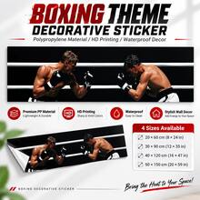 1pc Multi-Size Self-Adhesive Waterproof Polypropylene PP Boxing Theme Decorative Sticker, Modern Sports Black & White Boxing Ring Panoramic Mural With Vibrant Colors, Easy To Clean Wall Decor, Suitable For Home Gym, Office, Studio, All Seasons - Multicolor - View 7