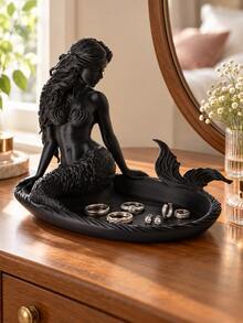 Mermaid Jewelry Tray, Exquisitely Carved Marine Creature Design With Clearly Visible Curly Hair And Fish Scale Texture. The Tray Groove Can Hold Delicate Silver Rings And Pearl Earrings, Suitable For Home Decor - Multicolor - View 3