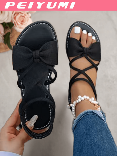 PEIYUMI Women's Fashion Sandals, Elegant Bow And Criss-Cross Strap Design, Comfortable And Versatile, Suitable For Various Occasions, Multiple Color Options