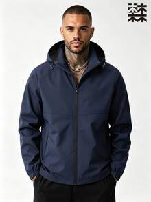 Mulinsen Men's Full Zip Hooded Softshell Jacket, Windproof Water-Resistant Commuter Camping Outerwear - Blue - View 1