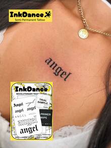 1 Set "Angel" Revolutionary Technology Tattoo Stickers, Semi-Permanent Tattoo, Temporary Tattoo, Letter Realistic Tattoo, Waterproof, Realistic Tattoo Effect, Plant-Based Tattoo Stickers, X178 - Black - View 7