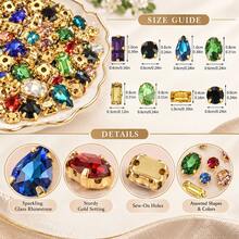 100pcs/200pcs Assorted Colors Gold Claw Setting Glass Rhinestones, Multi-Shape With Holes, Hand-Sewn Crystals For Dresses, Shoes, Bags, Headwear, Phone Cases, DIY Handmade Decoration Accessories Material Pack - Multicolor - View 2