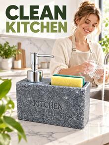 6.31 Inch Resin Kitchen Soap Dispenser Bottle, Dish Soap Refill Bottle, Bathroom Sink Soap Dispenser, Press-Type Soap Dispenser Box, Press-Type Detergent Box, Brush Cleaning Dispenser Box, Brush Storage Box, Divided Storage Box, Kitchen Essentials, Bathroom Decor - A - View 6
