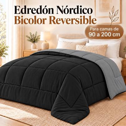 Edredón con Relleno Incluido, Edredón Nórdico Bicolor Reversible 240 g/m², Edredón Acolchado de Doble Cara para Otoño e Invierno Suave, Edredones de Cama 90/105/135/150/180 cm, Relleno Nórdico Suave y Confortable, Ropa de Cama para Dormitorio, 150/180/220/240 x 220 cm y 260 x 240 cm