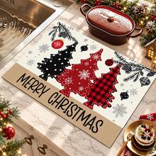 1pc 2D Christmas Absorbent Mat, Christmas Tree Pattern, Kitchen Countertop Absorbent Drying Mat, Coffee Machine Mat, Pour Over Coffee Pot Mat, Dish Drying Mat, Non-Slip Heat Resistant Kitchen Mat, Dining Table Mat, Breakfast Mat, Washing Machine Mat, Home Kitchen Dining Table Coffee Shop Bar Decor Mat, Holiday Party Housewarming Gift - Multicolor - View 5
