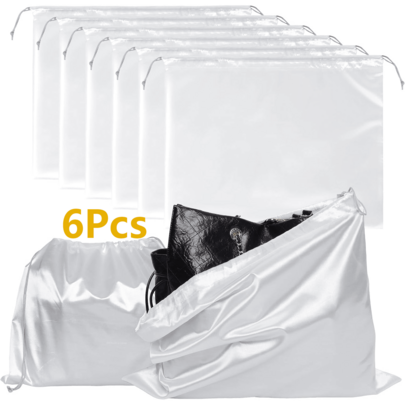 6Pcs Satin Drawstring Dust Bag, Handbags Silk Dust Cover Bag, Dustproof Drawstring Bag, Travel Storage Pouch With Drawstring Closure Handbag Protector For Handbags Purses Shoes Boots Storage Organizer