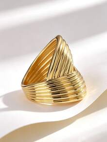 Charm-In Guldring med flera lager, tvinnad enkel bandring, modern minimalistisk geometrisk personlig ring, smycke för vardag och fest, present för kvinnor och flickor - Gult guld - Visa 2