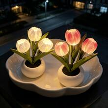 3pcs Tulip Lamp, LED Artificial Flower Bedside Lamp, USB Powered Flower Bouquet, Romantic Atmosphere Light For Bedroom, Suitable For Bedroom, Birthday Gift, Home Decor - 1 - View 2