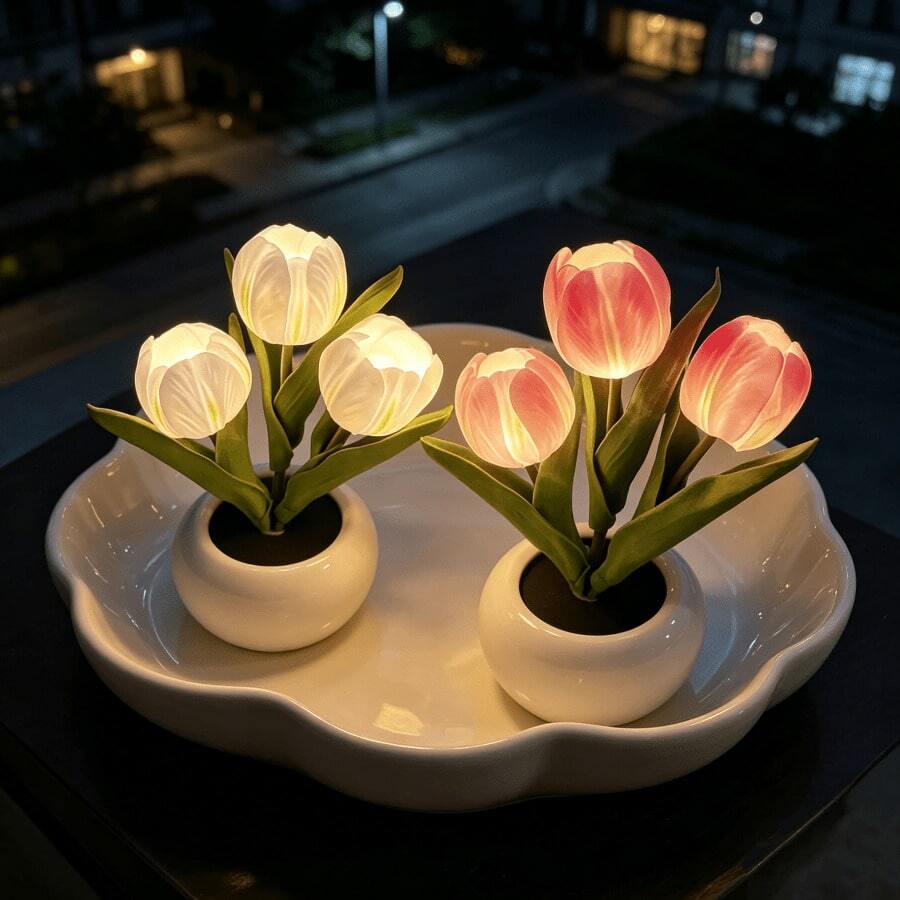 3pcs Tulip Lamp, LED Artificial Flower Bedside Lamp, USB Powered Flower Bouquet, Romantic Atmosphere Light For Bedroom, Suitable For Bedroom, Birthday Gift, Home Decor