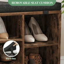 Wanfeeso Entryway Shoe Bench With Storage - Upholstered Seating Bench With Open Compartments & Side Pockets - Space-Saving Shoe Rack Organiser For Hallway & Bedroom - Retro Color 104*30.5*53 - View 4