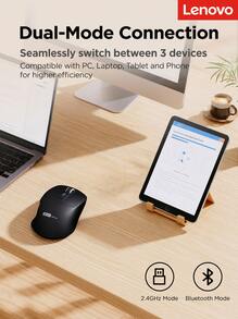 Lenovo Wireless Silent Mouse, Ergonomic Curved Grip, Stable Optical Sensor, Long Battery Life, Suitable For Home, Office, And Commuting - View 5
