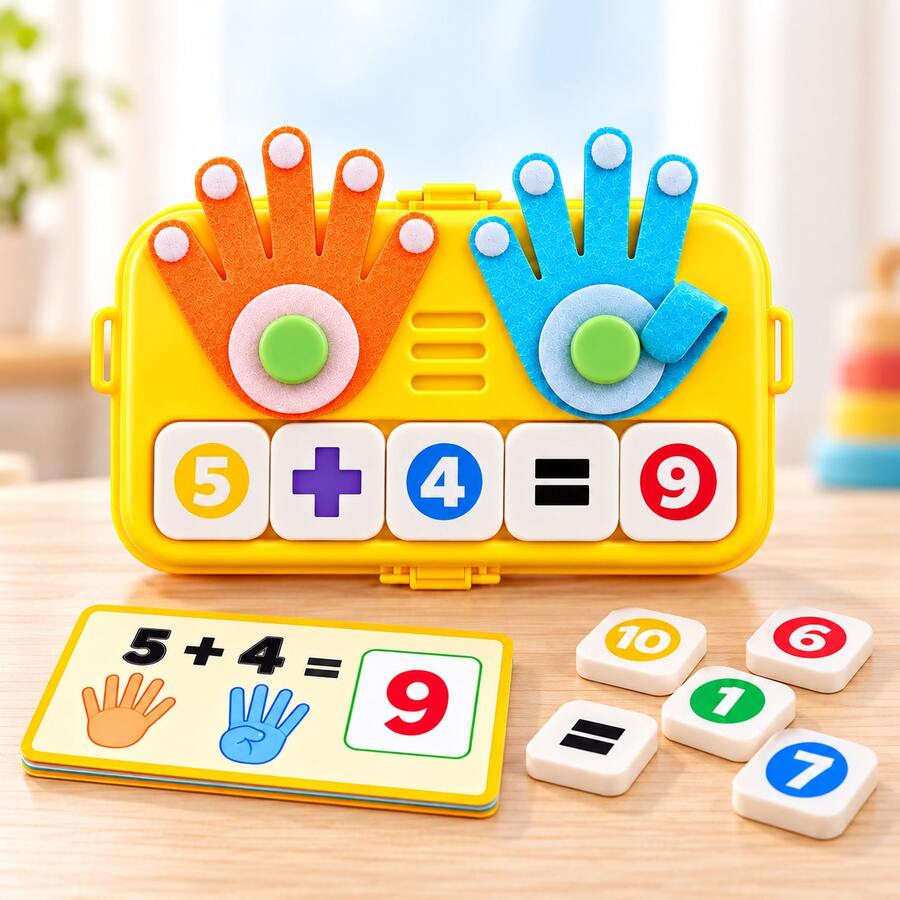 Kids Finger Counting Math Toy Set, Addition & Subtraction Learning Cards With Number Blocks And Storage Case - Multicolor - View 1