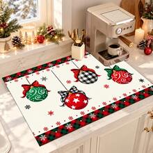 1pc 2D Christmas Absorbent Mat, Christmas Decorative Pattern, Kitchen Countertop Absorbent Drying Mat, Coffee Machine Mat, Pour Over Coffee Pot Mat, Dish Drainer Mat, Non-Slip Heat Resistant Kitchen Mat, Dining Table Mat, Breakfast Mat, Washing Machine Mat, Home Kitchen Dining Table Coffee Shop Bar Decorative Mat, Holiday Party Housewarming Gift - Multicolor - View 2