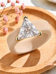1pc Triangle CZ Silicone Ring, Non-Fading Waterproof Anti-Allergic Unisex Wear Suitable For Daily Wear, Wedding, Couples, Friends, Besties, Family, Valentine's Day Gift, Anniversary Gift - Triangle Silicone Ring - Gold - View 22
