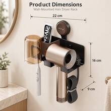 No-Drill Multifunctional Bathroom Storage Rack, Hair Dryer Holder, Toothbrush & Toothpaste Organizer With Dust-Proof Cup, Cable Management Wall Mount Rack, Space-Saving Bathroom Sink Organizer - Multicolor - View 8