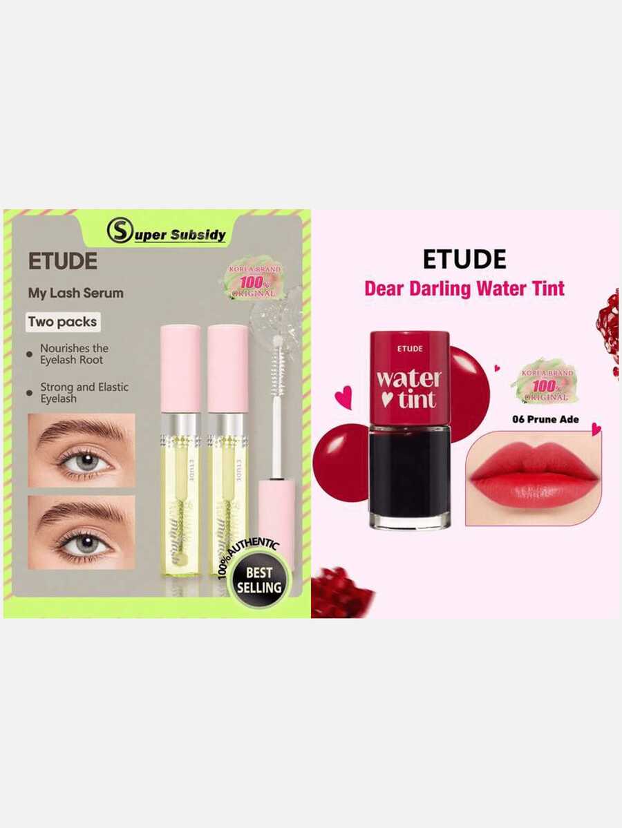 ETUDE My Lash Serum 9g Dual Pack + Dear Darling Water Tint 06 Plum Juice, 2pcs Set - Two packs & 06 Prune Ade - View 1