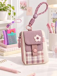 Color Block Mini Coin Purse With Phone Lanyard, Multifunctional Card Holder & Keychain Pendant, Portable Small Square Zipper Storage Bag, Suitable For Coins, Cards, Earphones And Daily Small Items, Cute Bag Charm Accessory,Travel Essential - Multicolor - View 10
