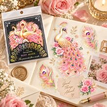 Peacock South Flight Series Galaxy Light Laser Gold PET Sticker Pack, Vintage Glamorous Peacock Planner Stickers, DIY Decorative Stickers - Multicolor - View 4