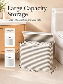Minimalist Striped Fabric Storage Box With Lid, Foldable Thickened Fabric Storage Bin With Label Pocket, Rectangular Organizer Bucket For Clothes, Toilet Paper, Toys, Suitable For Bedroom, Bathroom, Closet, Home Daily Storage - Multicolor - View 2