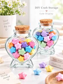 1/4 Buah Botol Kaca Mini Berbentuk Hati dengan Sumbat Gabus - Botol Kecil Kosong untuk Kerajinan DIY, Dekorasi Pernikahan, Kenang-kenangan Pesan & Perlengkapan Sekolah (Bening, Anti Bocor) - MultiWarna - View 5