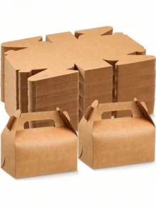 12/24pcs Large Capacity Thickened Kraft Paper Foldable Portable Packaging Boxes, One-Piece Hollow Handle Design, Durable Tear-Resistant, Space-Saving Solid Color Gift Boxes, Suitable For Takeout Delivery, Gifting, Party Celebrations And Daily Use - View 9