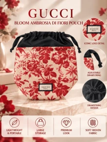 Tas Penyimpanan Gucci Floral Charm, 14,5*19cm, terbuat dari kain lembut dan ringan, dengan penutup tali serut, cocok untuk menyimpan riasan dan barang-barang kecil lainnya saat bepergian. - Merah - View 6