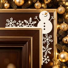 1pc White Wooden Snowman Snowflake Door Frame Corner Decoration, Cartoon Smiling Snowman Hollow Snowflake Design, Suitable For Room Door, Entryway, Fireplace, Door Lintel Christmas Scene Decoration, Simple Elegant Holiday Soft Decor Hanging Ornament, Great Gift For Christmas Family Gathering - Multicolor - View 8