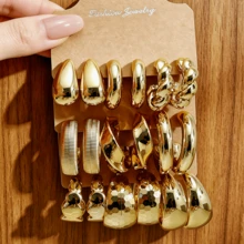 6/18PCS Fashionable Elegant Geometric Multi- Gold Metallic Earring Set, Women's Fashion Earring Set (Lightweight ABS Material, Non-Fading) - Yellow Gold - View 5