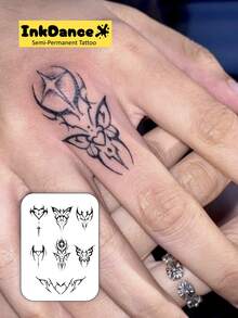 1 Set Revolutionary Technology Tattoo, Semi-Permanent Tattoo, Temporary Tattoo, Long-Lasting, Men's Tattoo, Realistic Tattoo, Waterproof, Real Tattoo Effect, InkDance Ink Dance, Plant-Based X170 - Black - View 2