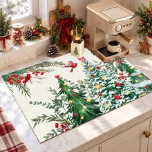1pc Christmas Absorbent Mat, Christmas Tree Pattern, Kitchen Countertop Absorbent Drying Mat, Coffee Machine Mat, Pour Over Coffee Pot Mat, Dish Drainer Mat, Non-Slip Heat Resistant Kitchen Mat, Dining Table Mat, Breakfast Mat, Washing Machine Mat, Home Kitchen Dining Table Coffee Shop Bar Decor Mat, Holiday Party Housewarming Gift, Christmas Holiday Gift! - Multicolor - View 3