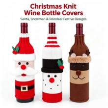 3pcs/6pcs Christmas Knitted Wine Bottle Covers, Santa Claus Snowman Reindeer Wine Bottle Decor, Holiday Table Party Gift Ornament - View 12