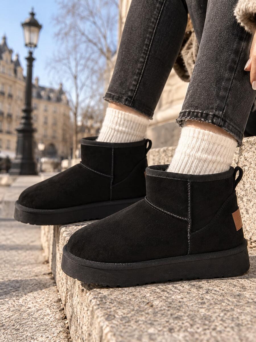 RENBEN 1 Pair Women's Autumn/Winter Comfortable Winter Style Patchwork Upper Slip-On Design Thick Collar Snow Boots Outdoor Activity Winter Boots - Black - View 1